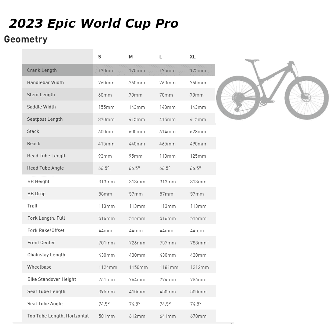 Specialized epic size online chart