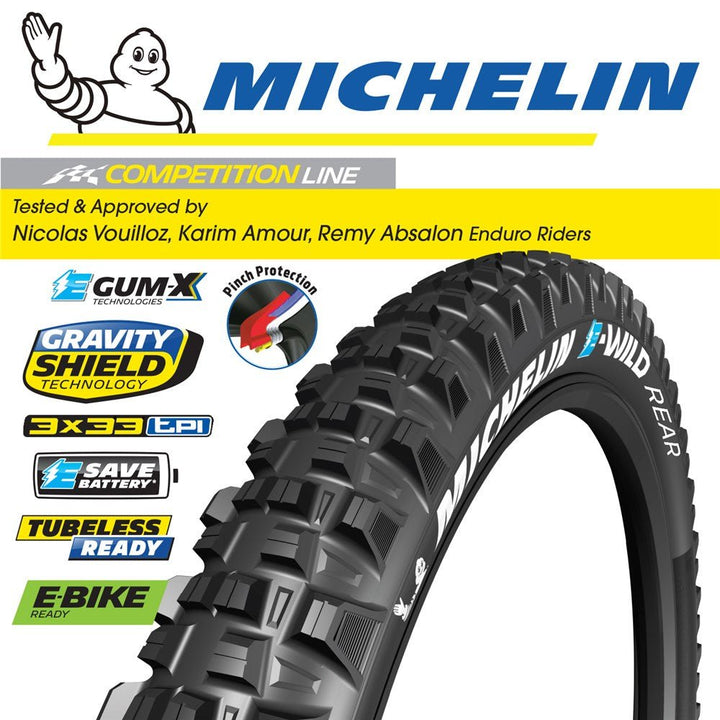 Michelin E-Wild 27.5" x 2.6  Gum-X Competition Line Rear Tyre